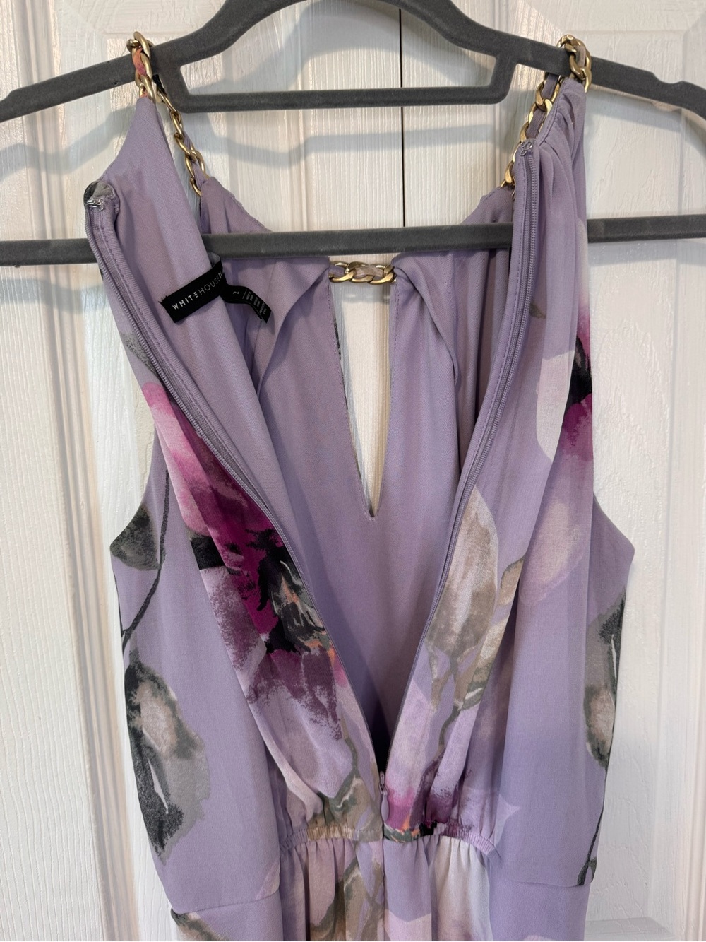 WHBM Lavender Floral Gold Chain Halter High-Low Dress Sz 2 Spring Summer Cocktai - Picture 6 of 16